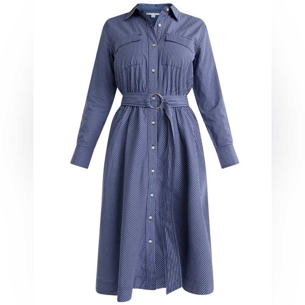 Free Assembly BRAND NEW 100% Cotton Belted Midi Shirtdress in Blue Stripe